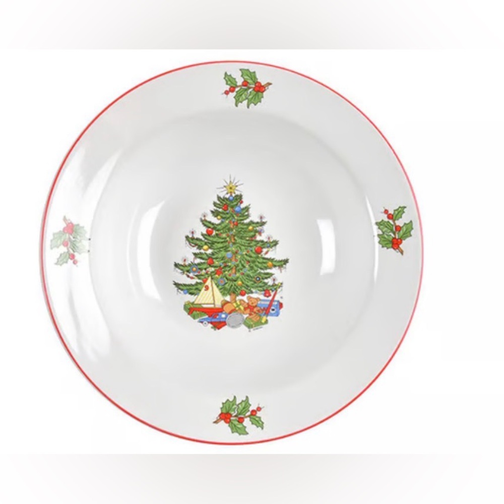 Cuthbertson American Christmas Tree Serving Bowl Red Trim 9" wide Vintage